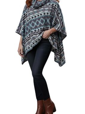 French Laundry Southwestern Aztec Hooded Poncho Shrug